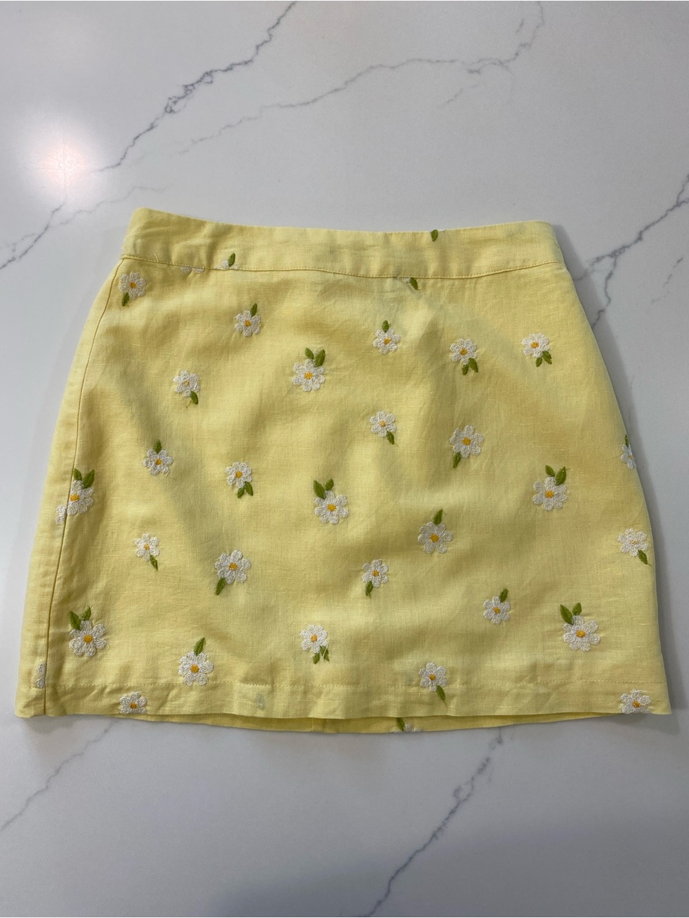 Forever 21 Linen Blend Yellow Floral Embroidered Mini Skirt Cottagecore Y2K S